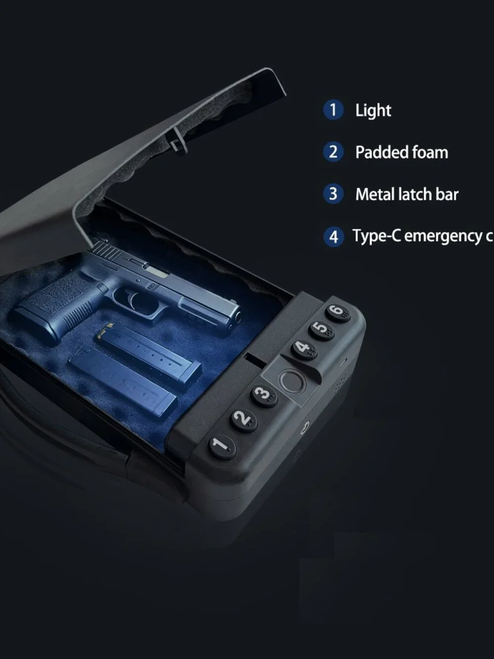 Biometric Handgun Safe Pistol Safe with 99 Sets Fingerprint Recognition &  Key
